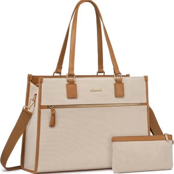 Women's 15.6 inch Jute Computer Tote Bag - Large Capacity Handbag with Clutch Pu - Picture 1 of 8